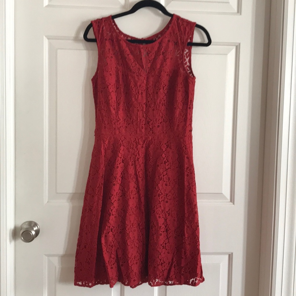 Lace overlay crimson red dress NWT